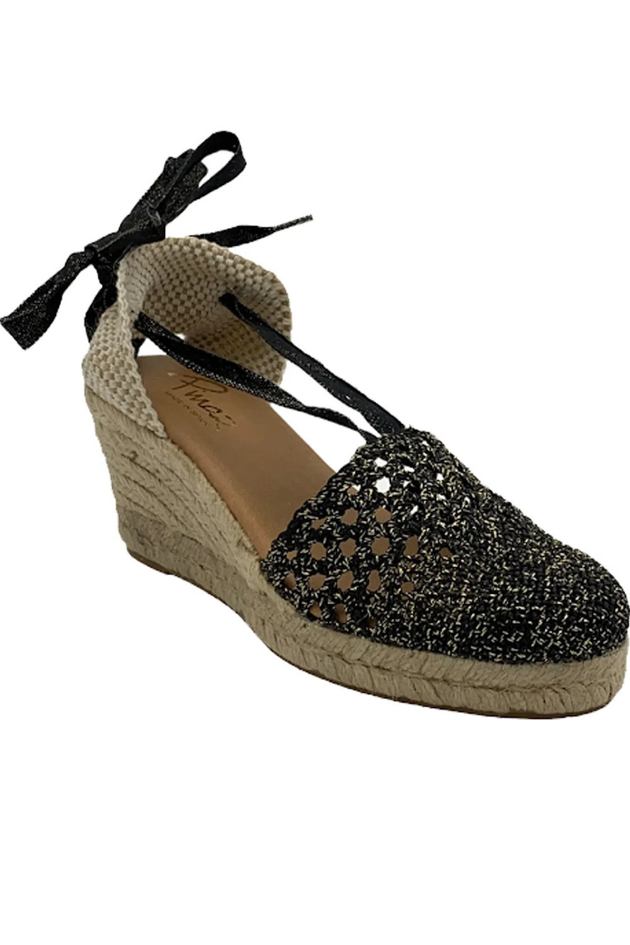 Pinaz Knit Ankle Wrap Espadrille Sandals Black - Medium